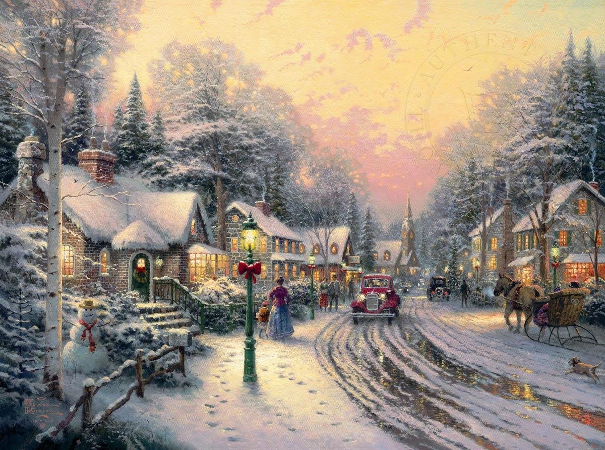 Village de Noël Thomas Kinkade Peintures à l'huile